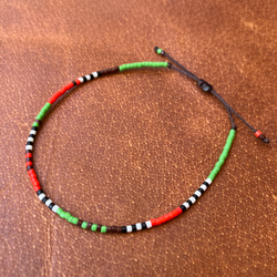 Waxcord x Beads Bracelet/Red x Green x Dark Brown 2枚目の画像