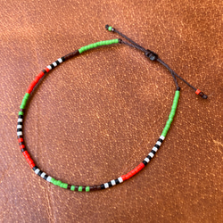 Waxcord x Beads Bracelet/Red x Green x Dark Brown 3枚目の画像