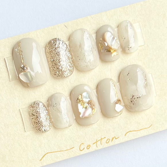 ホワイト×クリーム ニュアンスネイル ネイルチップ（つけ爪