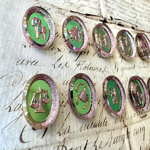 1個 1970s ドイツ 18×13mm ヴィンテージガラス オーバル 十二星座