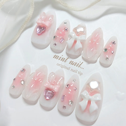 ピンク チークネイル ちゅるん ♡ うさ耳 ネイルチップ 韓国 ピンク