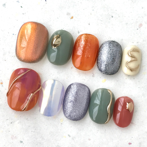 オレンジベージュマグネットネイル 07 クリアハート ハロウィン 韓国