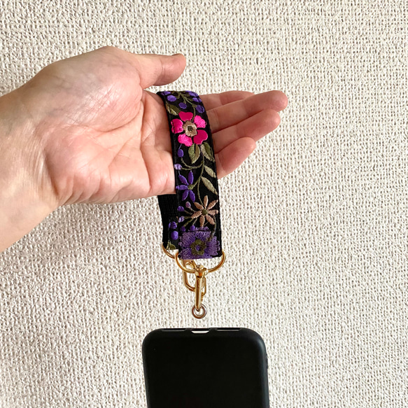 印度刺繡絲帶智慧型手機附手帶黑色粉紅色紫色 第6張的照片