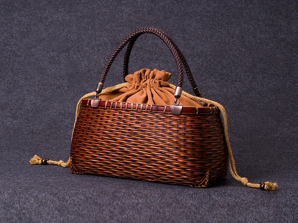 竹かご鞄 大 ハンドバッグ波紋買い物かご大 竹かご かごバッグ バスケットかご 竹製品 レトロ 茶道茶セット収納袋 和風 