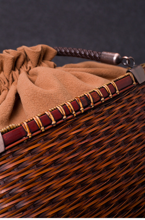 竹かご鞄 大 ハンドバッグ波紋買い物かご大 竹かご かごバッグ バスケットかご 竹製品 レトロ 茶道茶セット収納袋 和風 