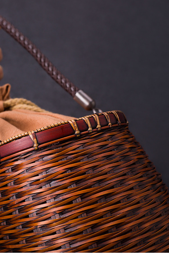 竹かご鞄 大 ハンドバッグ波紋買い物かご大 竹かご かごバッグ バスケットかご 竹製品 レトロ 茶道茶セット収納袋 和風 