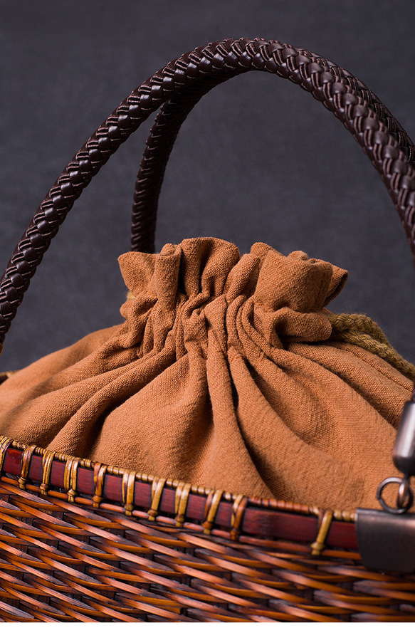 竹かご鞄 大 ハンドバッグ波紋買い物かご大 竹かご かごバッグ バスケットかご 竹製品 レトロ 茶道茶セット収納袋 和風 