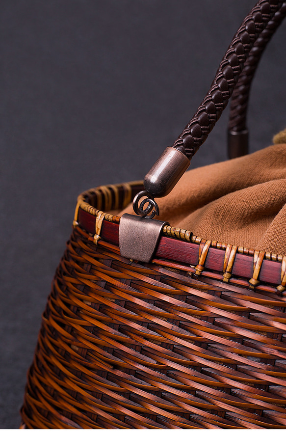 竹かご鞄 大 ハンドバッグ波紋買い物かご大 竹かご かごバッグ バスケットかご 竹製品 レトロ 茶道茶セット収納袋 和風 