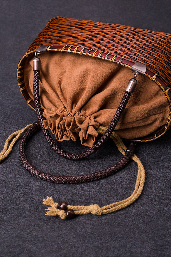 竹かご鞄 大 ハンドバッグ波紋買い物かご大 竹かご かごバッグ バスケットかご 竹製品 レトロ 茶道茶セット収納袋 和風 