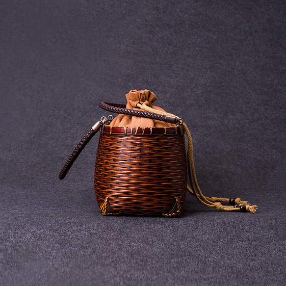 竹かご鞄 大 ハンドバッグ波紋買い物かご大 竹かご かごバッグ バスケットかご 竹製品 レトロ 茶道茶セット収納袋 和風 