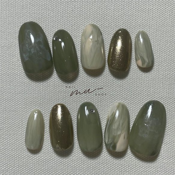 #005 グリーンネイル　ネイルチップ kazumi 《ネイルチップ販売》 | ✴︎ネイルチップフルオーダー