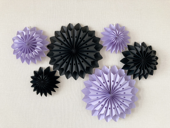 ハロウィン限定〛ペーパーファン 6個セット black × purple