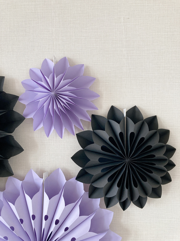 〚ハロウィン限定〛ペーパーファン 6個セット black × purple 2枚目の画像