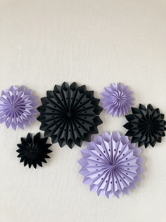 〚ハロウィン限定〛ペーパーファン 6個セット black × purple 6枚目の画像