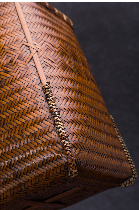 竹かご鞄 大 ハンドバッグ 買い物かご大 竹かご かごバッグ バスケットかご 竹製品 レトロ 茶道茶セット収納袋 和風 パラコード編みワンハンドル・かごバック・ミズイロ RI2557092914(19400円)