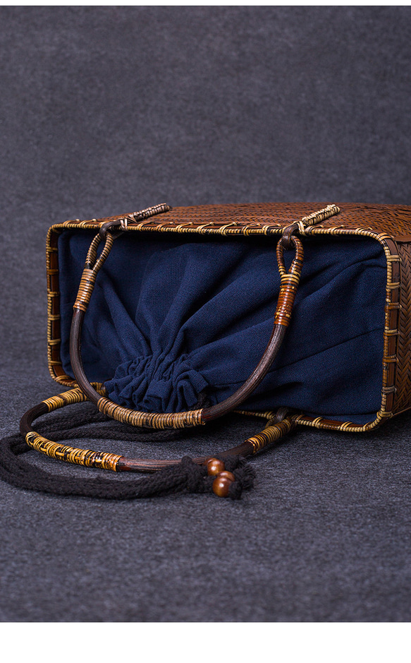 竹かご鞄 大 ハンドバッグ 買い物かご大 竹かご かごバッグ バスケットかご 竹製品 レトロ 茶道茶セット収納袋 和風 パラコード編みワンハンドル・かごバック・ミズイロ RI2557092914(19400円)