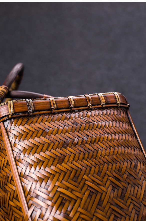 竹かご鞄 大 ハンドバッグ 買い物かご大 竹かご かごバッグ バスケットかご 竹製品 レトロ 茶道茶セット収納袋 和風 パラコード編みワンハンドル・かごバック・ミズイロ RI2557092914(19400円)