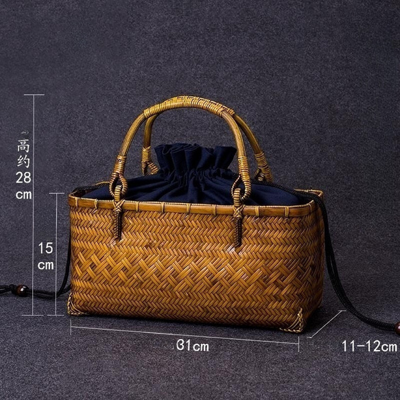 竹かご鞄 大 ハンドバッグ 買い物かご大 竹かご かごバッグ バスケットかご 竹製品 レトロ 茶道茶セット収納袋 和風 