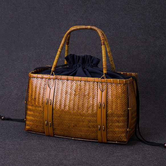 竹かご鞄 大 ハンドバッグ 買い物かご大 竹かご かごバッグ バスケットかご 竹製品 レトロ 茶道茶セット収納袋 和風 