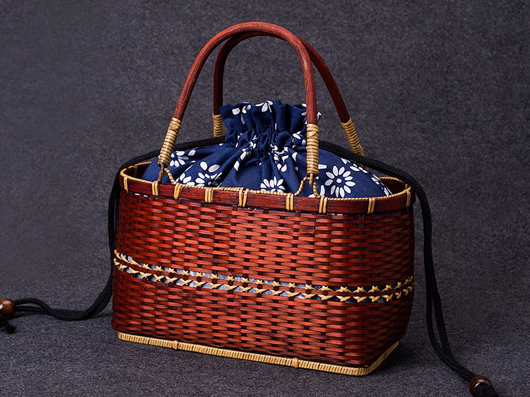 竹バスケット 芸術品 手織り バッグハンド バッグ 収納袋 工芸品 レトロ
