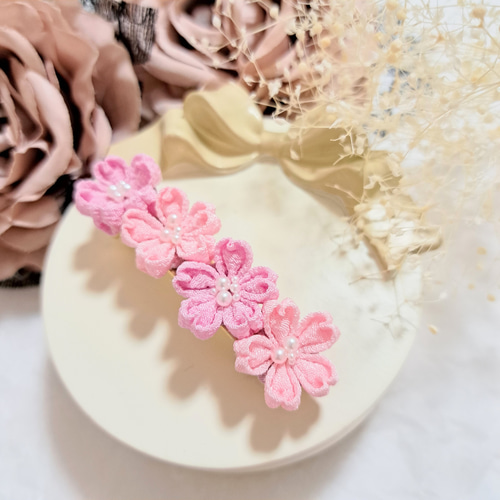 ◎つまみ細工◎『♡ちっちゃなお花のバレッタ♡』ピンク//バイカラー 