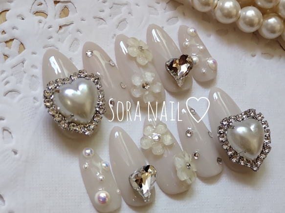 お急ぎ便S♡ ネイルチップ ワンホンネイル 現品 フルオーダー ハートネイル 白 お急ぎ便S ネイルチップ ワンホンネイル 現品 フルオーダー