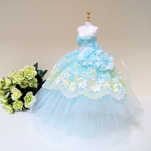 490一点物ミニチュアウェディングドレス 水色 ミントブルー系 カラー