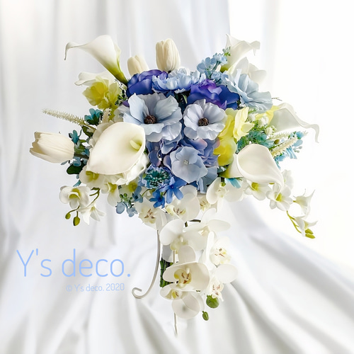 sale ウェディングブーケ 造花 バレエコア チューリップ ポピー ブルー