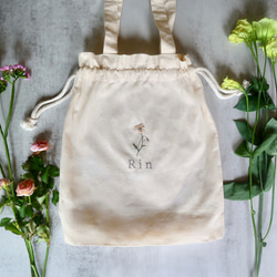 ｜刺繍｜誕生花の　kinchaku bag　<month flower＞ 1枚目の画像