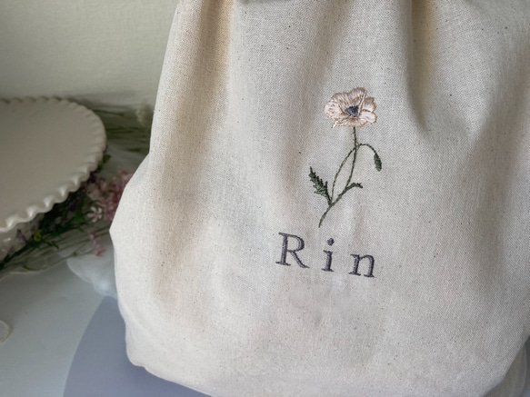 ｜刺繍｜誕生花の　kinchaku bag　<month flower＞ 4枚目の画像