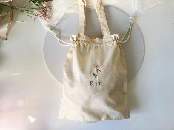 ｜刺繍｜誕生花の　kinchaku bag　<month flower＞ 3枚目の画像