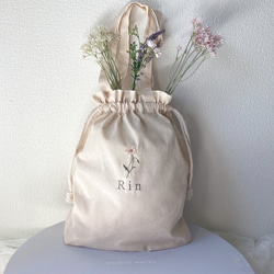 ｜刺繍｜誕生花の　kinchaku bag　<month flower＞ 8枚目の画像