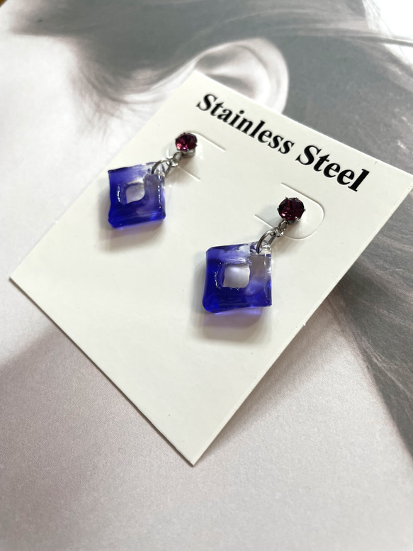 STAINLESS・Jewelryドロップピアス(パープル) 2枚目の画像