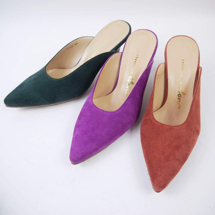 SALE★カラフルなベロア素材の前かぶりミュール★