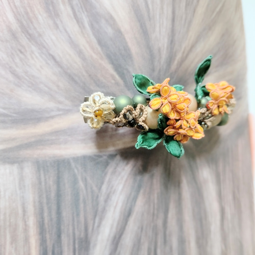 金木犀のバレッタ（kukutailﾘﾎﾞﾝﾀﾃｨﾝｸﾞ講座参考） バレッタ s