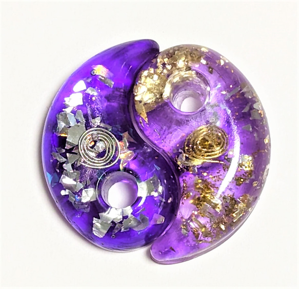 天使の靈氣入り！《勾玉（大）陰陽2個セット≫ 【紫色】三種の