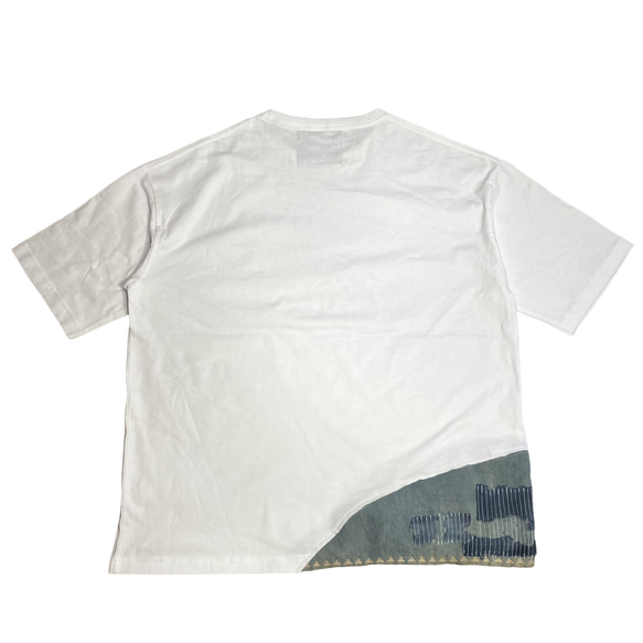 藍染襤褸リメイク ポケット ビッグシルエット T-shirts L WHITE 2枚目の画像