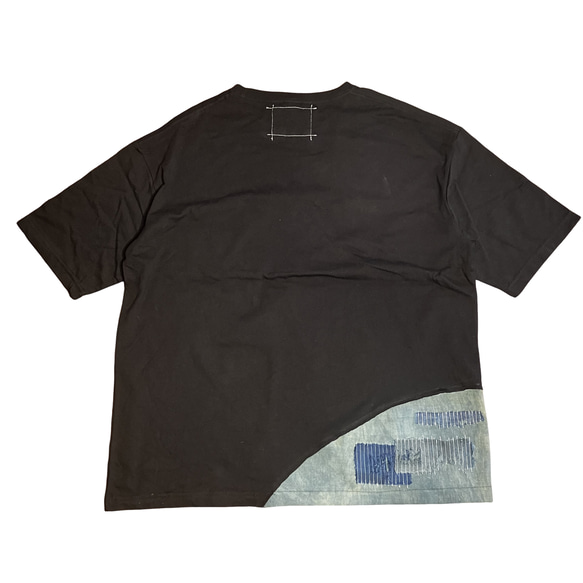藍染襤褸リメイク ポケット ビッグシルエット T-shirts L BLACK 2枚目の画像