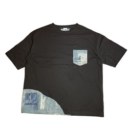 藍染襤褸リメイク ポケット ビッグシルエット T-shirts L BLACK 1枚目の画像