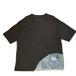 藍染襤褸リメイク ポケット ビッグシルエット T-shirts XL BLACK 2枚目の画像