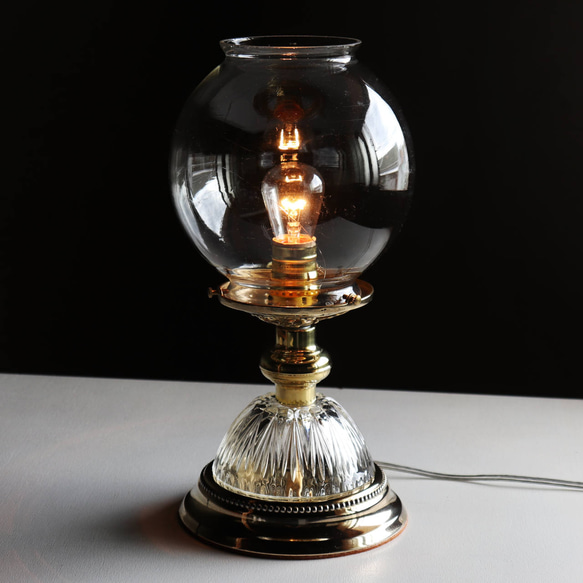 アンティーク卓上照明｜USAヴィンテージボールガラスシェードブラステーブルライト◆古硝子・カットグラス・テーブルランプ 3枚目の画像