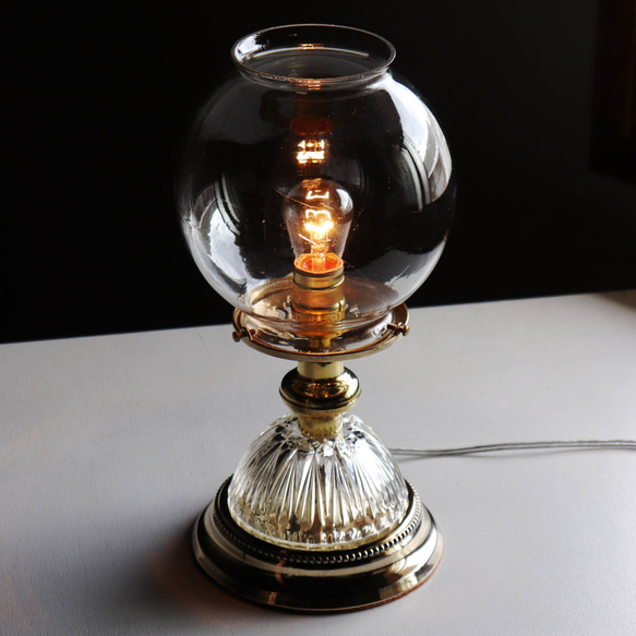 アンティーク卓上照明｜USAヴィンテージボールガラスシェードブラステーブルライト◆古硝子・カットグラス・テーブルランプ 2枚目の画像