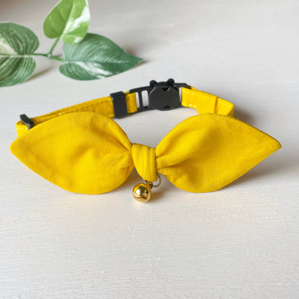 黄色いシンプルなスカーフ首輪結びリボン 猫首輪 2枚目の画像