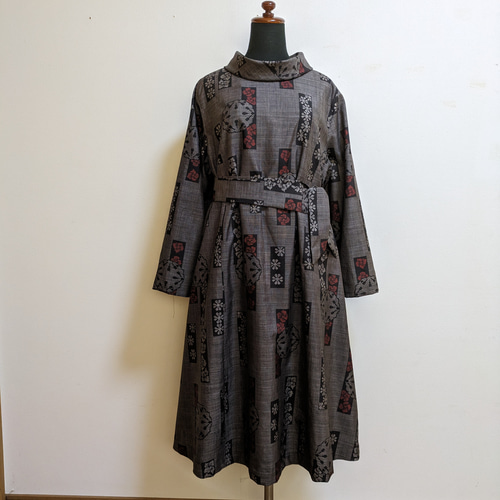 SOLD 着物リメイク ワンピース 大島紬 L〜LL ワンピース さら