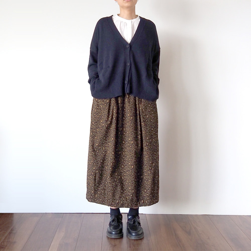 大人の バルーンスカート (レオパード柄）カーキ ロングスカート