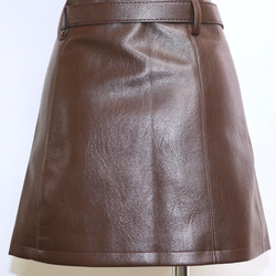 Leather Touch Mini Skirt  Belt Set brown ミニスカート ブラウン カジュアル 7枚目の画像