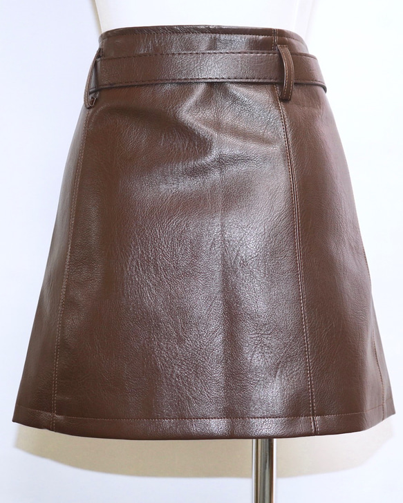 Leather Touch Mini Skirt  Belt Set brown ミニスカート ブラウン カジュアル 7枚目の画像