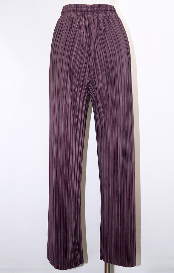 Shiny Pleats Wide Pants (dark purple) ロングパンツボルドー 赤紫 カジュアル 8枚目の画像