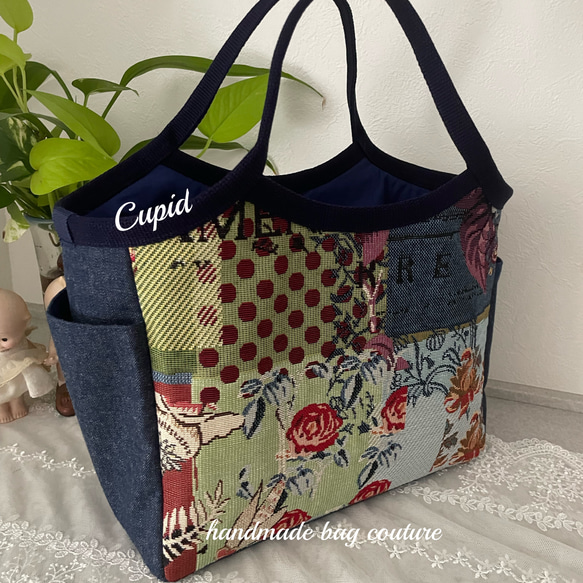 パッチワークグラニーバッグ ハンドメイド ハンドメイド パッチワーク生地のグラニーバッグ カギ型で