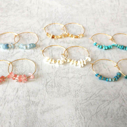 金属アレルギー対応 【アクアマリン】 フープピアス サージカル 